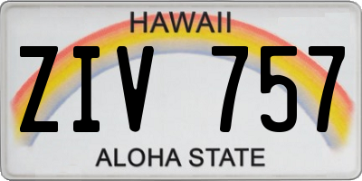 HI license plate ZIV757