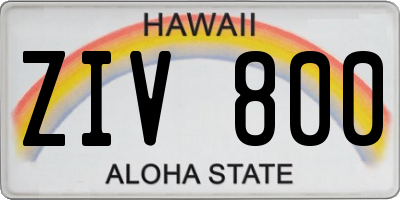 HI license plate ZIV800