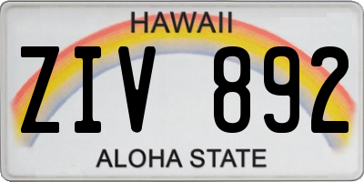 HI license plate ZIV892