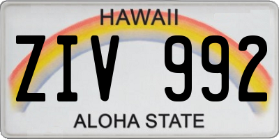 HI license plate ZIV992