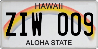 HI license plate ZIW009