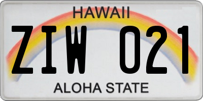 HI license plate ZIW021