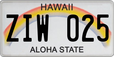 HI license plate ZIW025