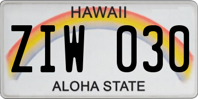 HI license plate ZIW030