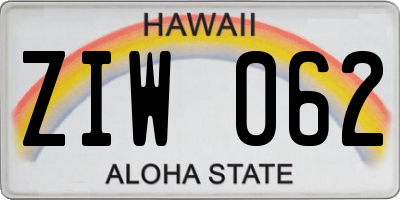 HI license plate ZIW062