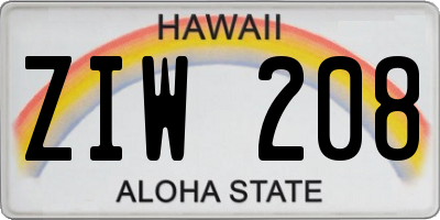 HI license plate ZIW208