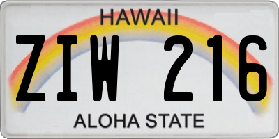 HI license plate ZIW216
