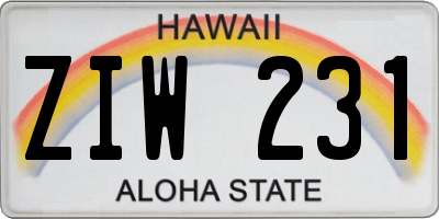 HI license plate ZIW231