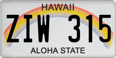 HI license plate ZIW315