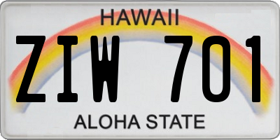 HI license plate ZIW701