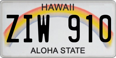 HI license plate ZIW910