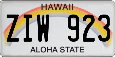 HI license plate ZIW923