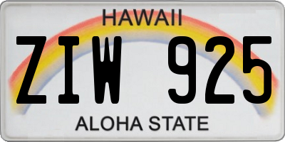 HI license plate ZIW925
