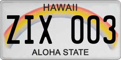 HI license plate ZIX003