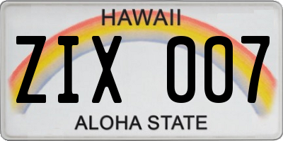 HI license plate ZIX007