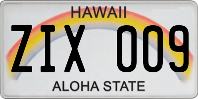 HI license plate ZIX009