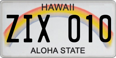 HI license plate ZIX010