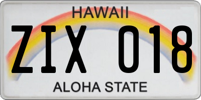 HI license plate ZIX018