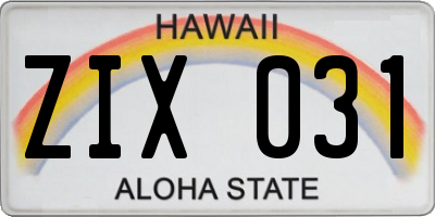 HI license plate ZIX031