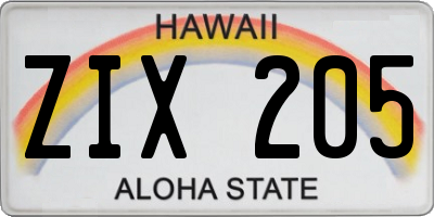 HI license plate ZIX205