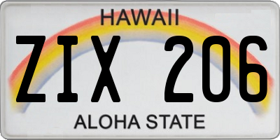 HI license plate ZIX206