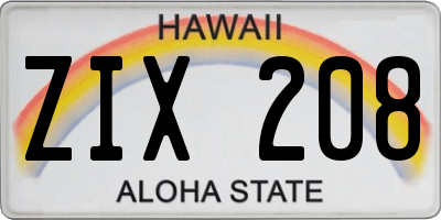 HI license plate ZIX208