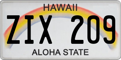 HI license plate ZIX209