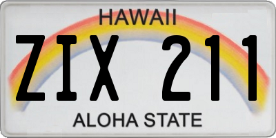 HI license plate ZIX211
