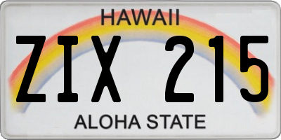 HI license plate ZIX215