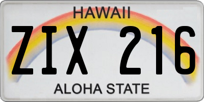 HI license plate ZIX216