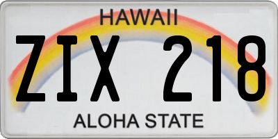 HI license plate ZIX218