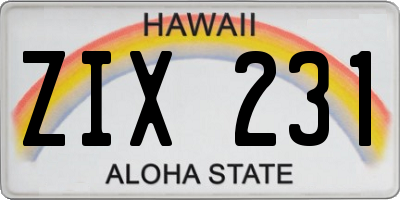 HI license plate ZIX231