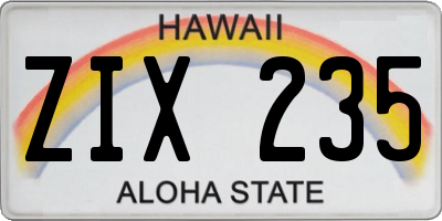HI license plate ZIX235