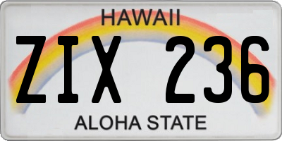 HI license plate ZIX236