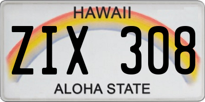 HI license plate ZIX308