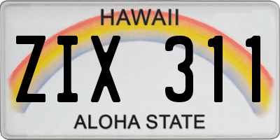 HI license plate ZIX311