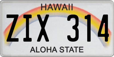 HI license plate ZIX314