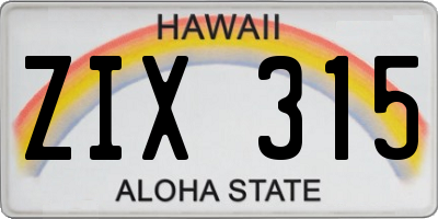 HI license plate ZIX315