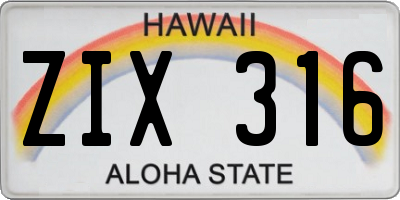 HI license plate ZIX316