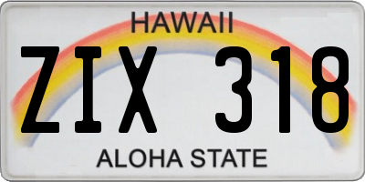 HI license plate ZIX318