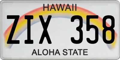 HI license plate ZIX358