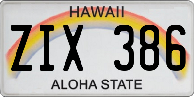 HI license plate ZIX386