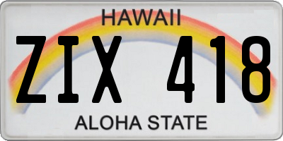 HI license plate ZIX418