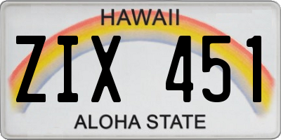 HI license plate ZIX451