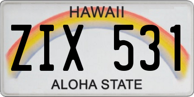 HI license plate ZIX531