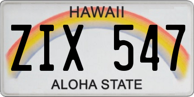 HI license plate ZIX547