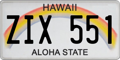 HI license plate ZIX551