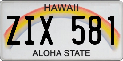 HI license plate ZIX581