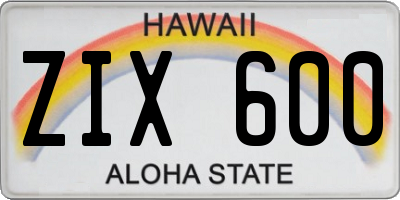 HI license plate ZIX600