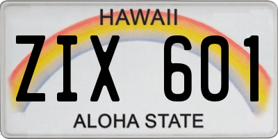 HI license plate ZIX601
